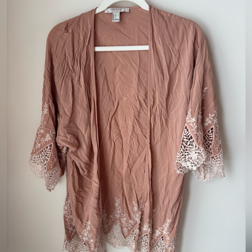 Forever 21 Contemporary Blush Top-Camino, swim cover. Embroidered stitching.